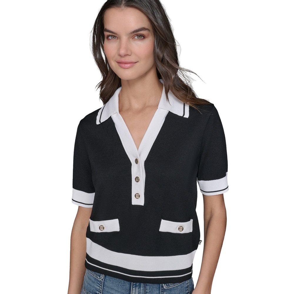 Karl Lagerfeld Women's Short-Sleeve Collared Sweater